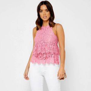 Mango Pink Lace A-Line Tiered Top
